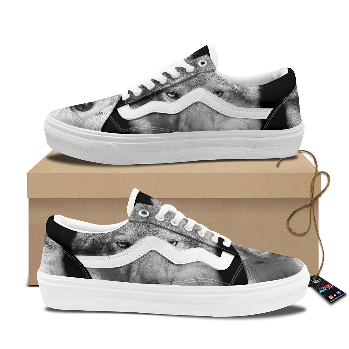 Wolf Monochrome Print Skate Shoes-grizzshop