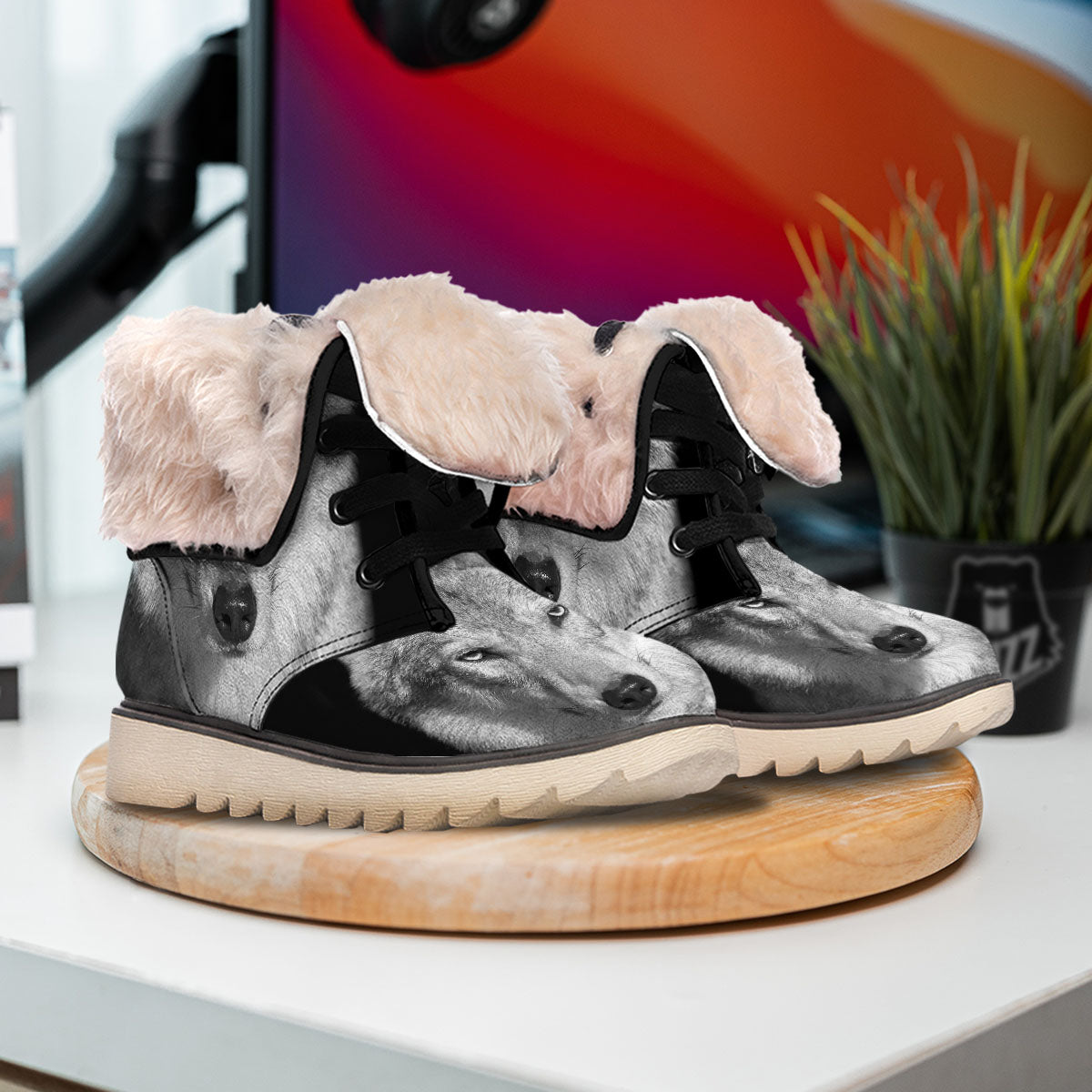 Wolf Monochrome Print Snow Boots-grizzshop