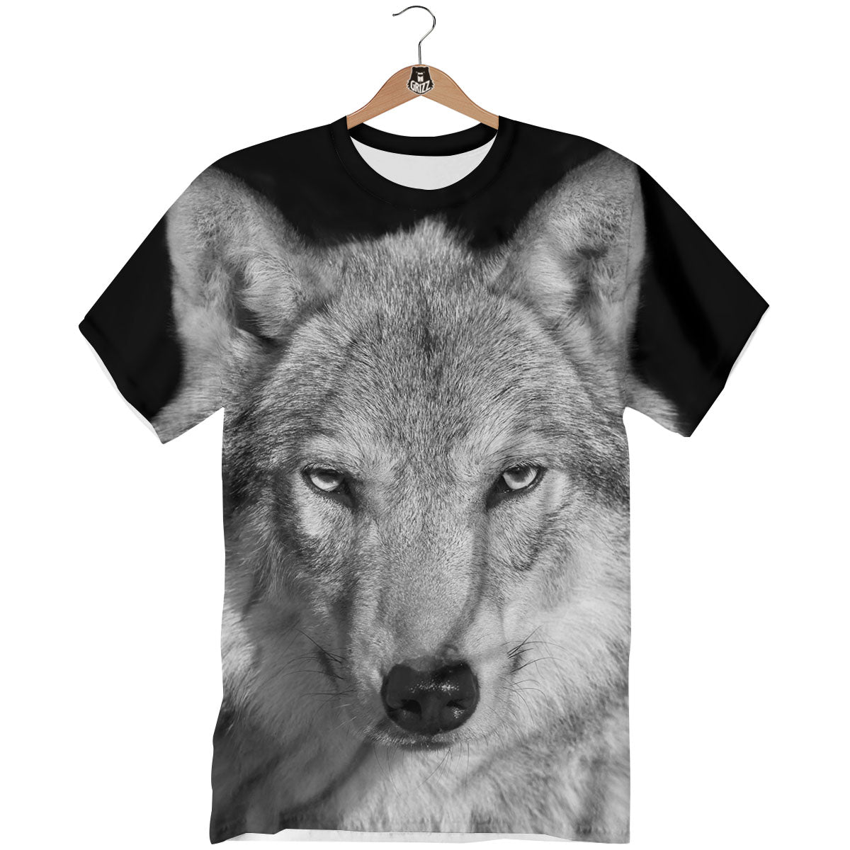Wolf Monochrome Print T-Shirt-grizzshop