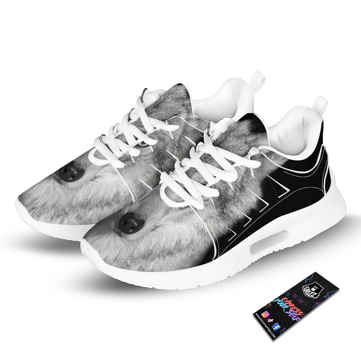 Wolf Monochrome Print Tennis Shoes-grizzshop