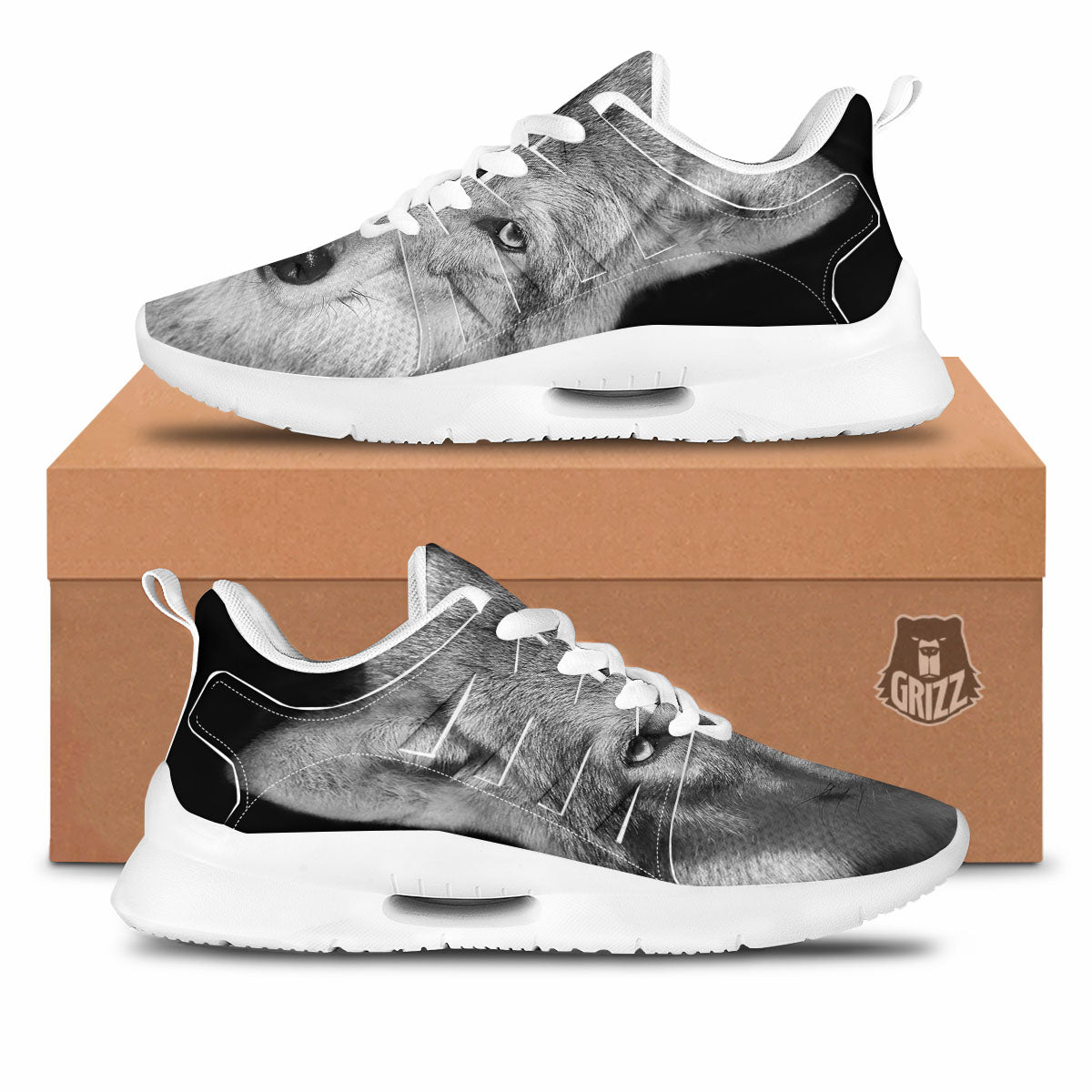 Wolf Monochrome Print Tennis Shoes-grizzshop