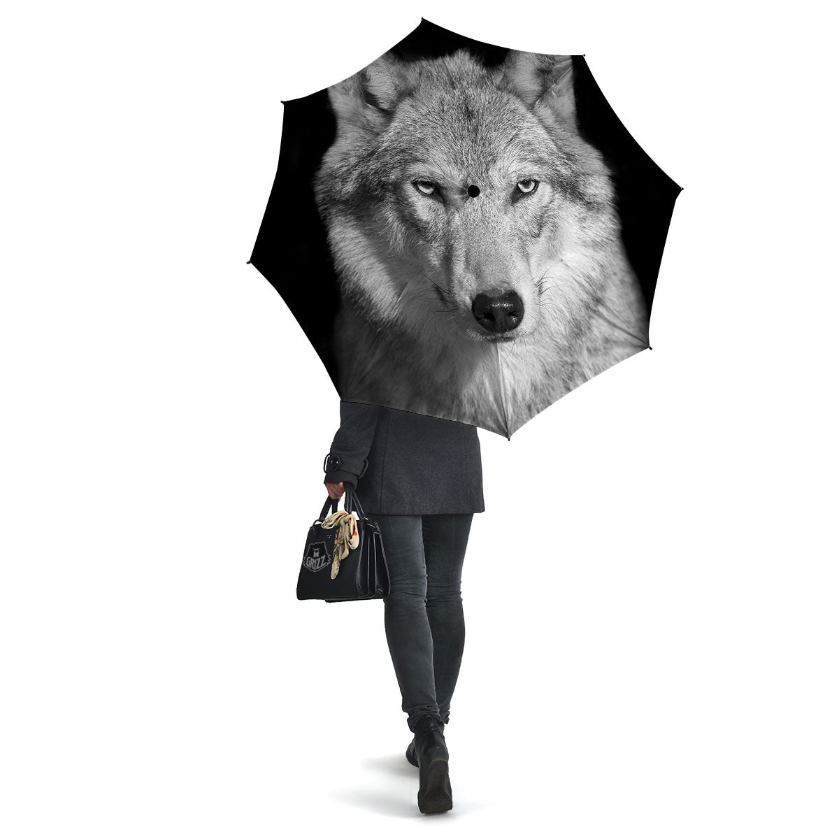 Wolf Monochrome Print Umbrella-grizzshop