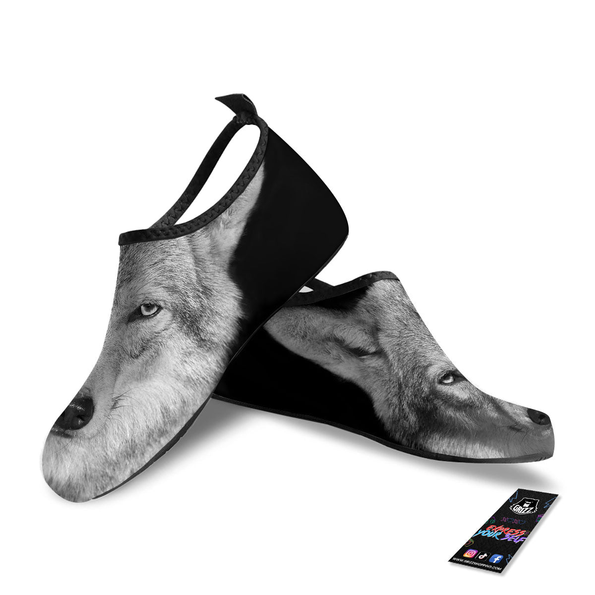 Wolf Monochrome Print Water Shoes-grizzshop