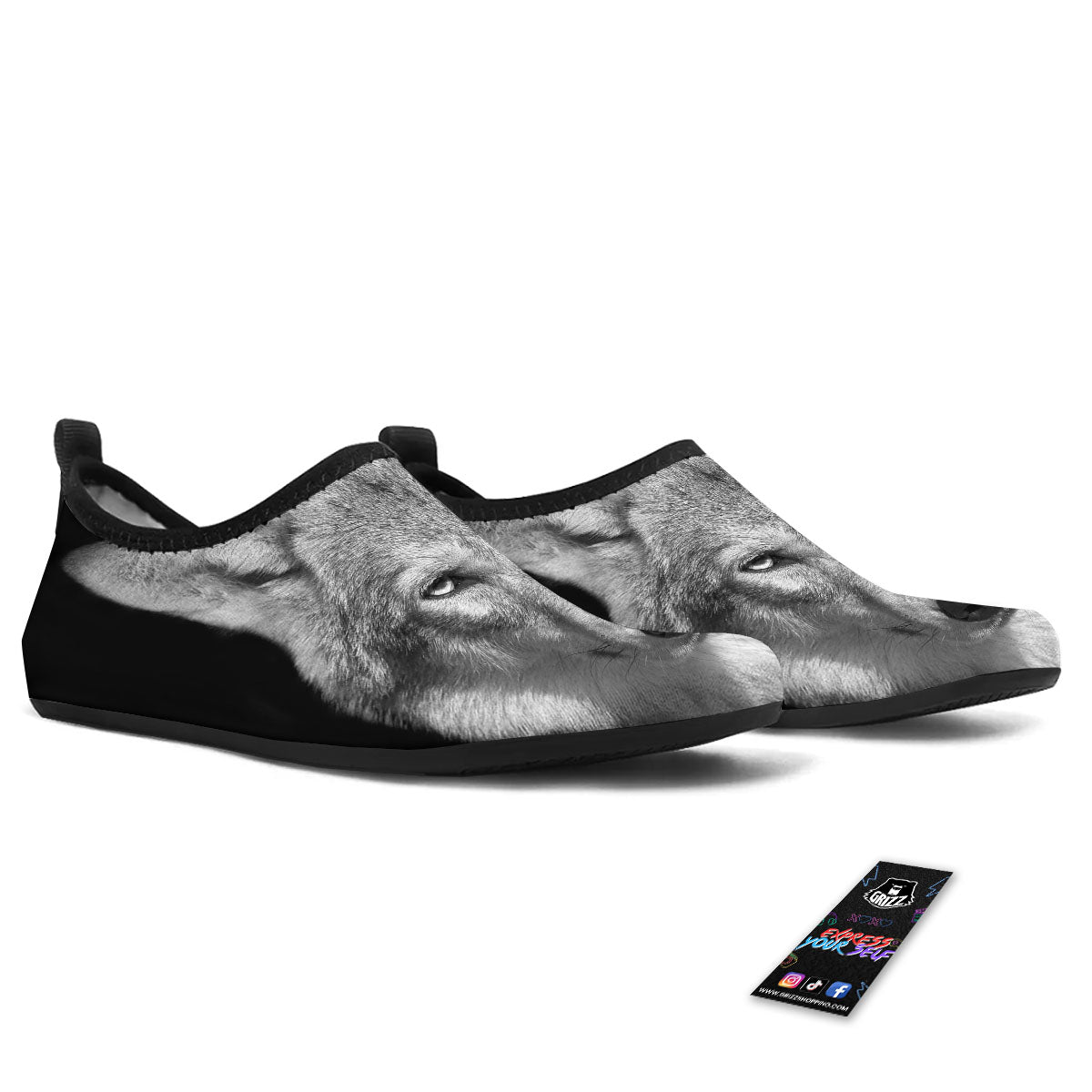 Wolf Monochrome Print Water Shoes-grizzshop