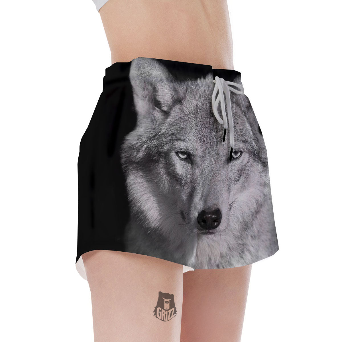 Wolf Monochrome Print Women's Shorts-grizzshop