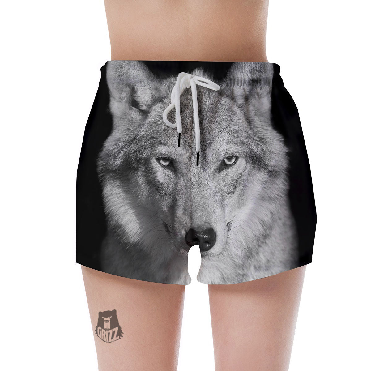 Wolf Monochrome Print Women's Shorts-grizzshop