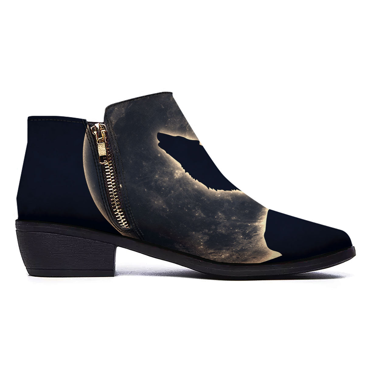 Wolf Moonlight Print Ankle Boots-grizzshop