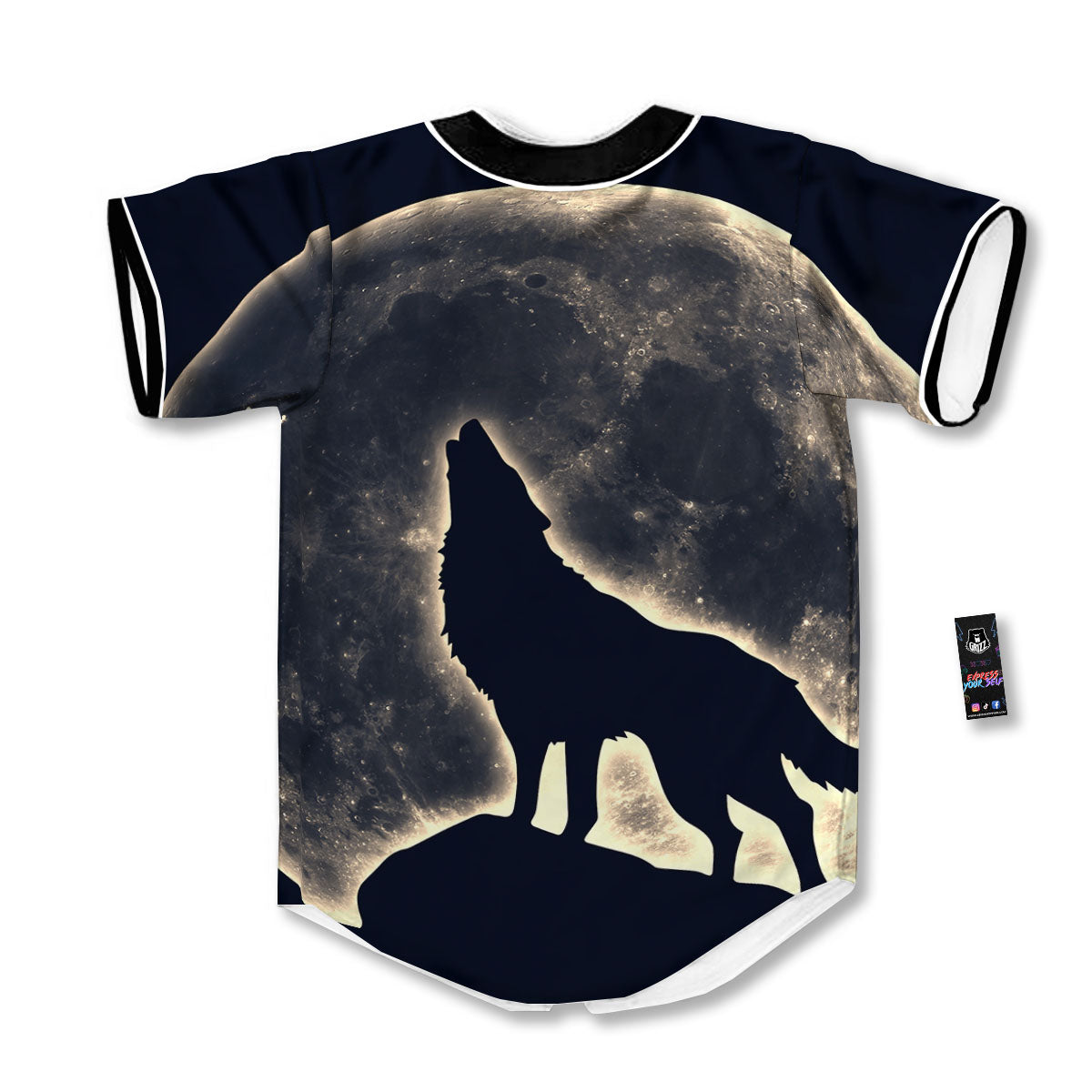 Wolf Moonlight Print Baseball Jersey-grizzshop