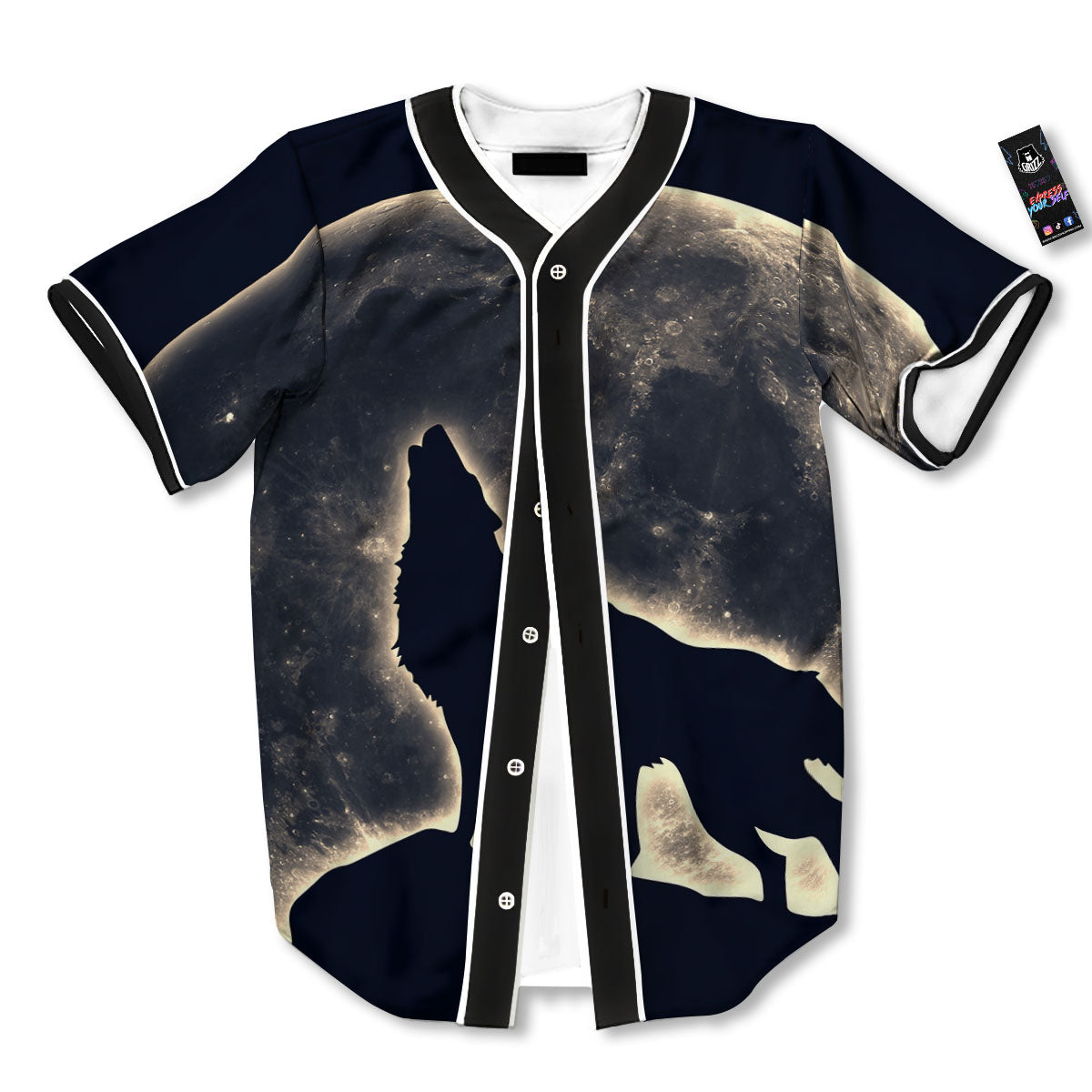 Wolf Moonlight Print Baseball Jersey-grizzshop