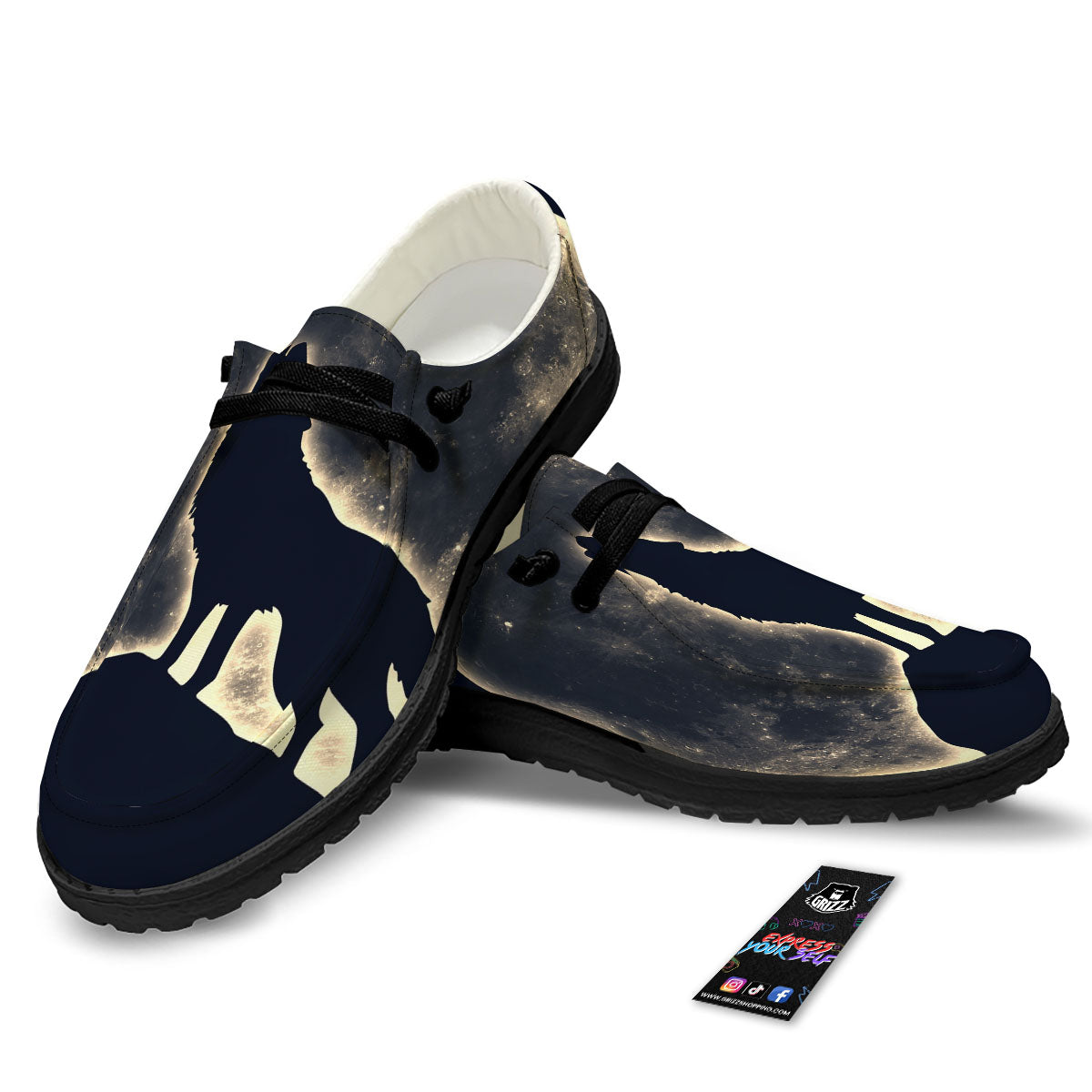 Wolf Moonlight Print Black Loafers-grizzshop