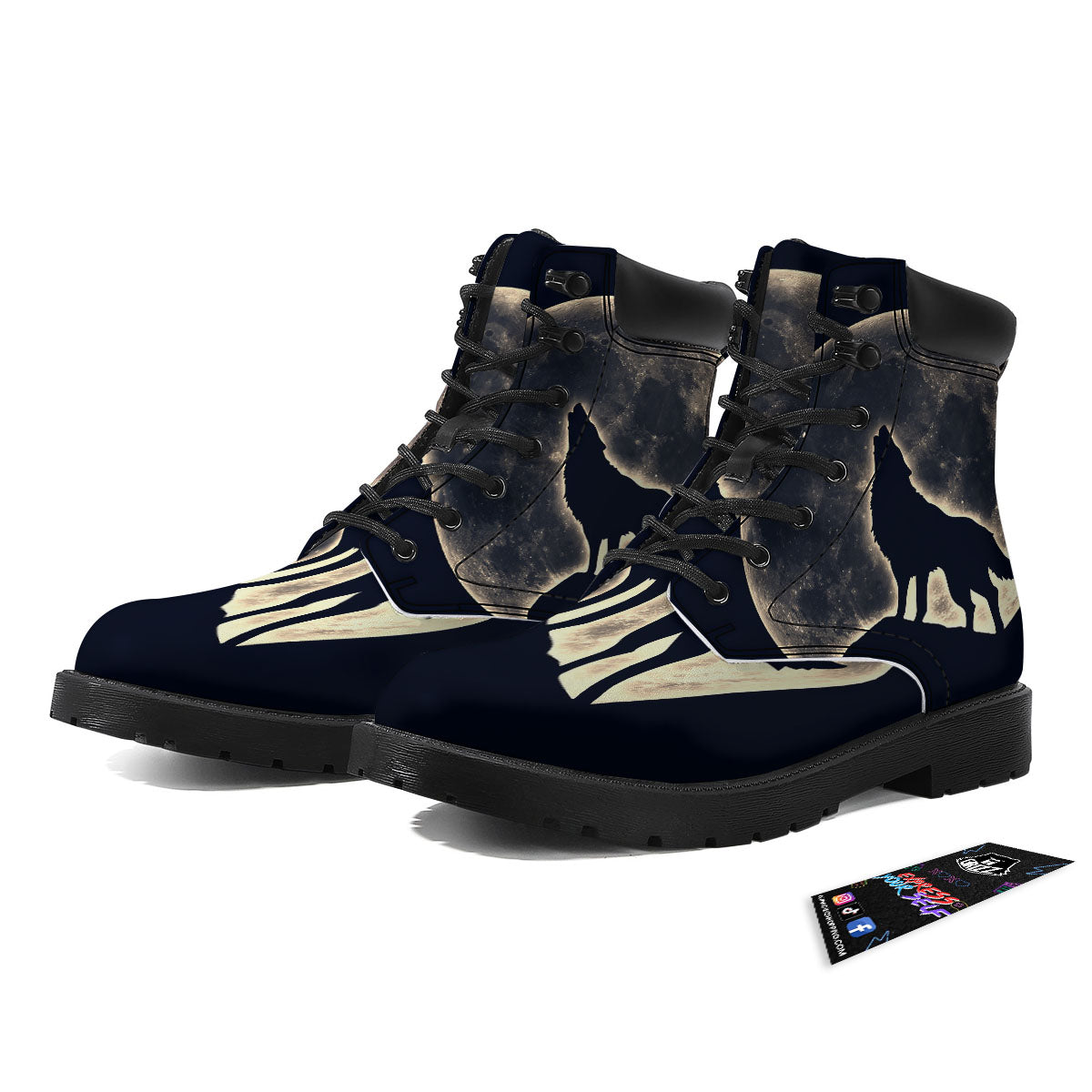 Wolf Moonlight Print Boots-grizzshop