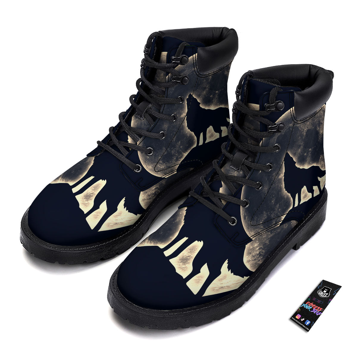 Wolf Moonlight Print Boots-grizzshop