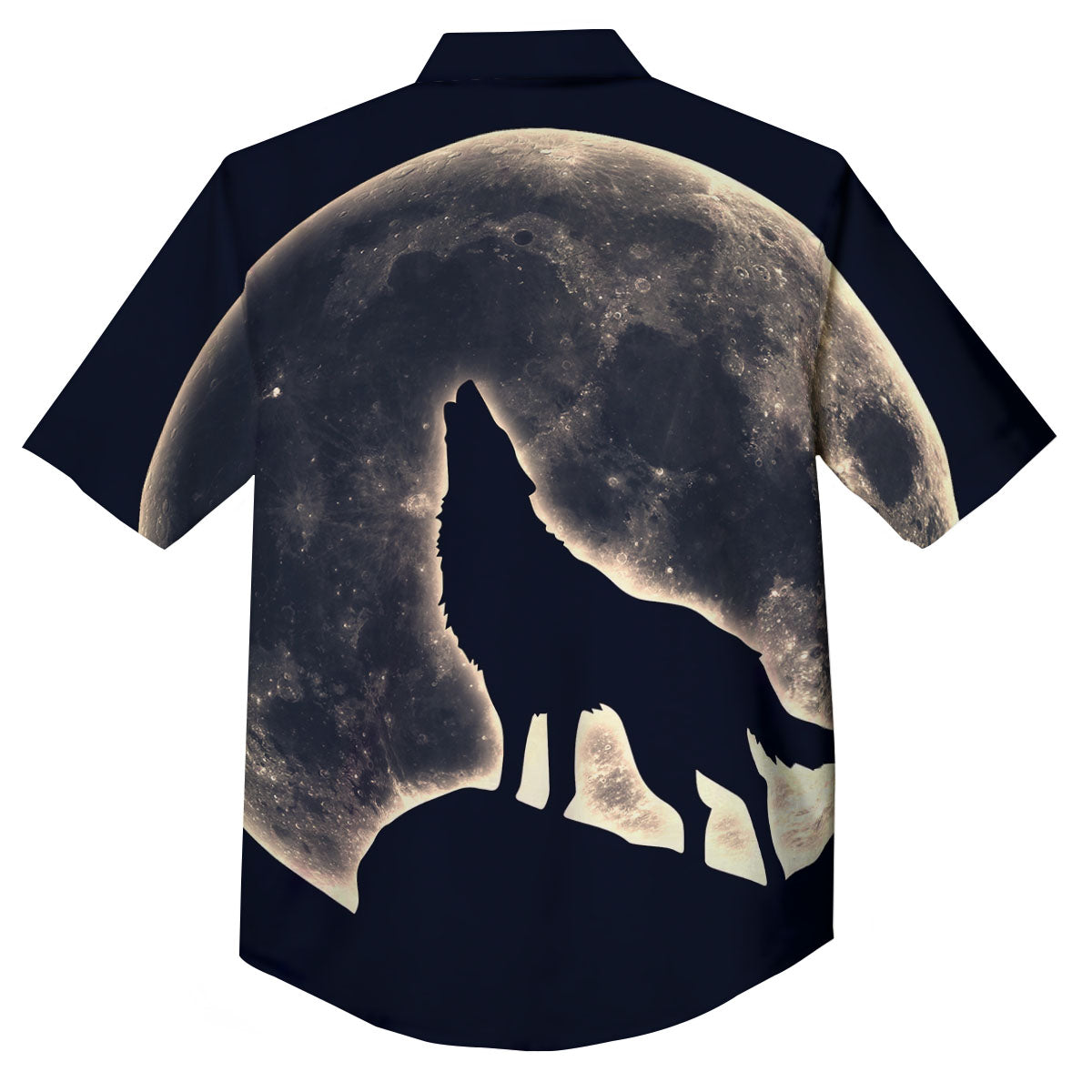 Wolf Moonlight Print Button Up Shirt-grizzshop