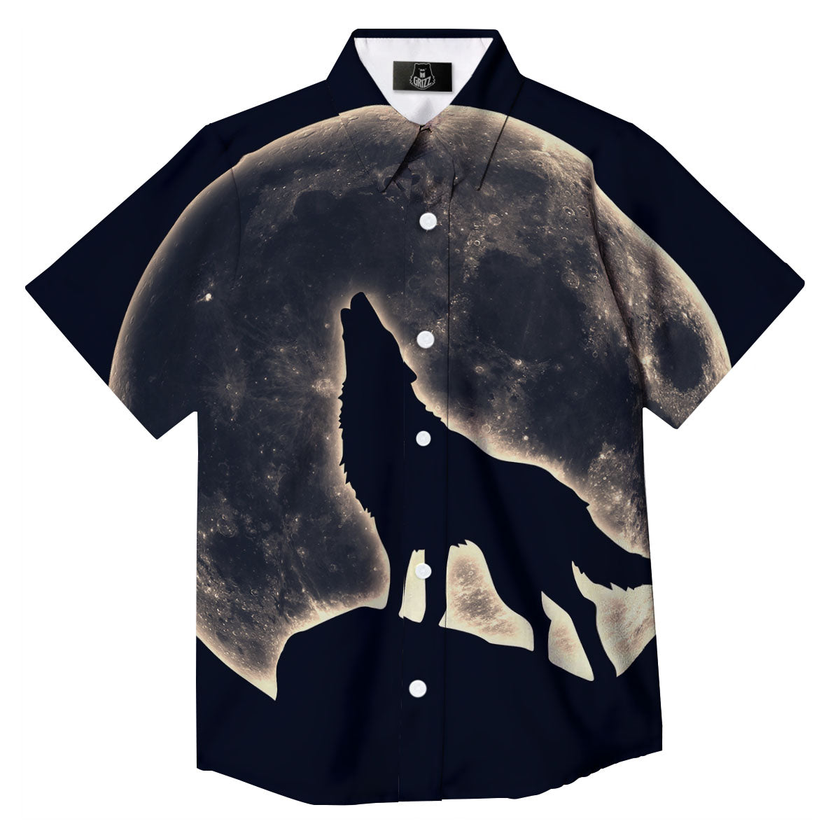 Wolf Moonlight Print Button Up Shirt-grizzshop