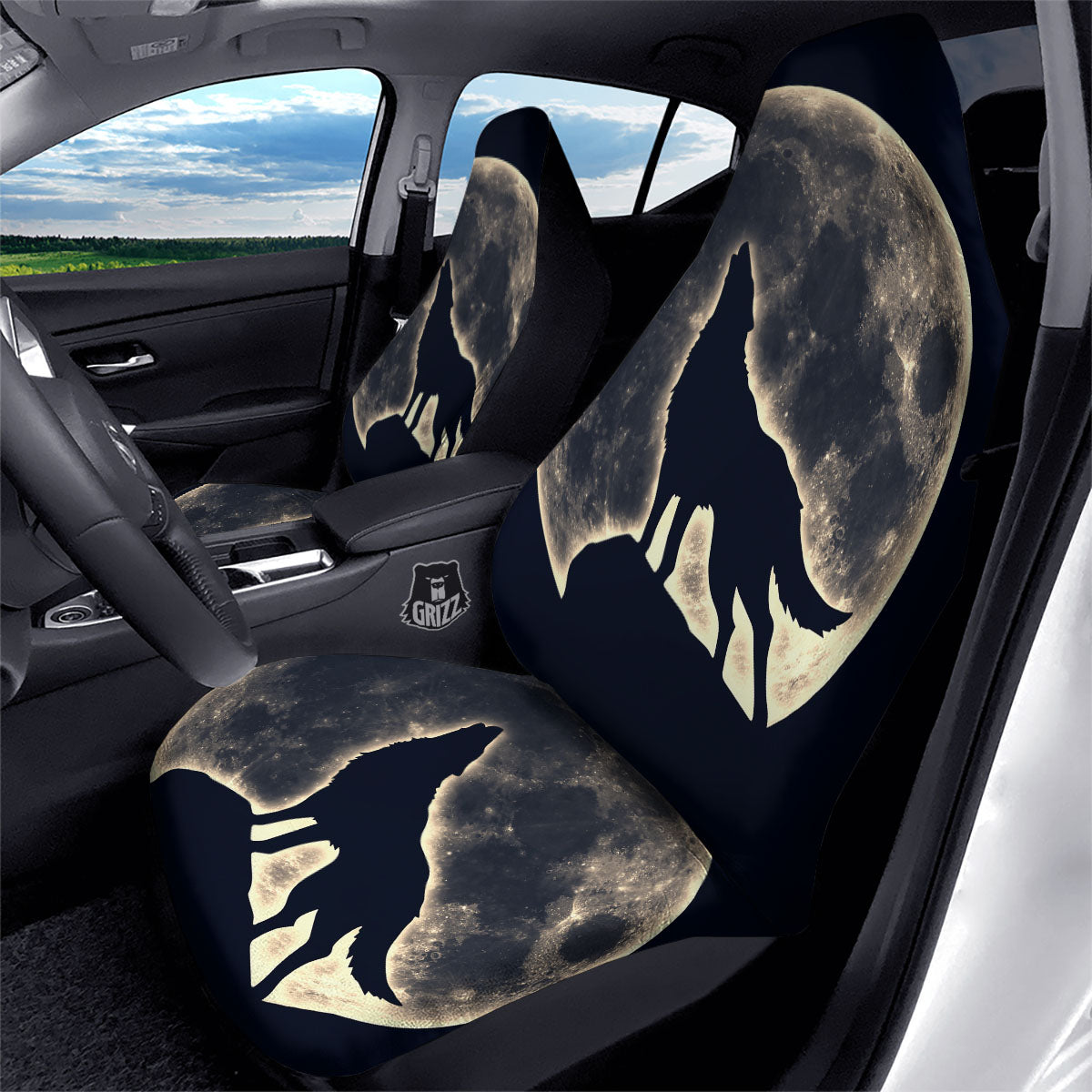 Wolf Moonlight Print Car Seat Covers-grizzshop