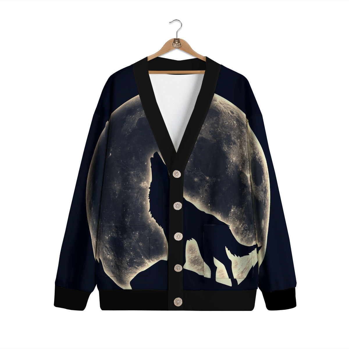 Wolf Moonlight Print Cardigan-grizzshop