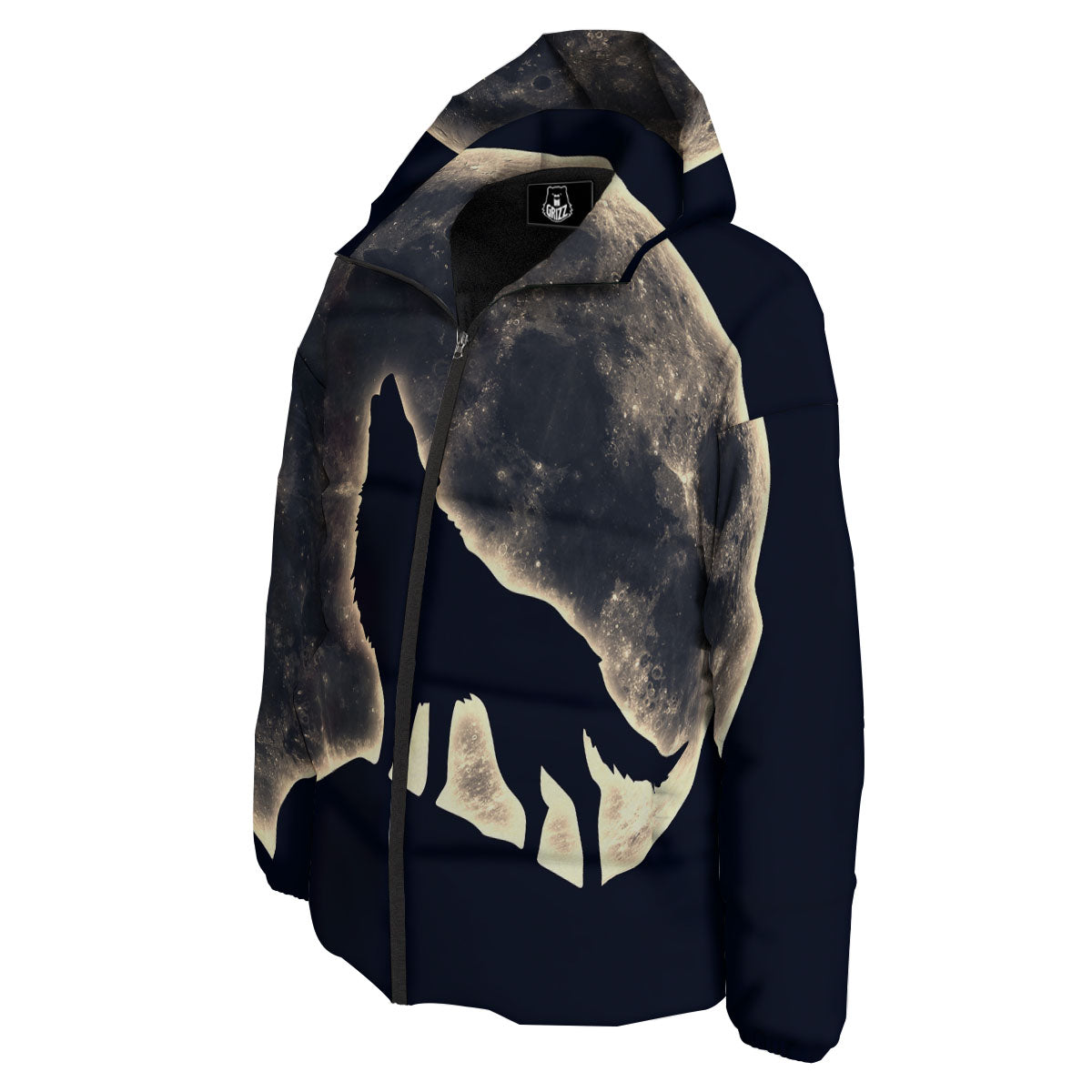 Wolf Moonlight Print Down Jacket-grizzshop
