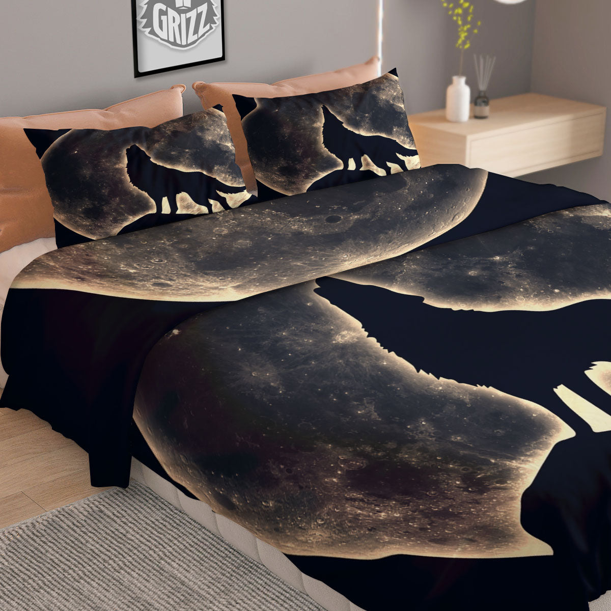 Wolf Moonlight Print Duvet Cover Bedding Set