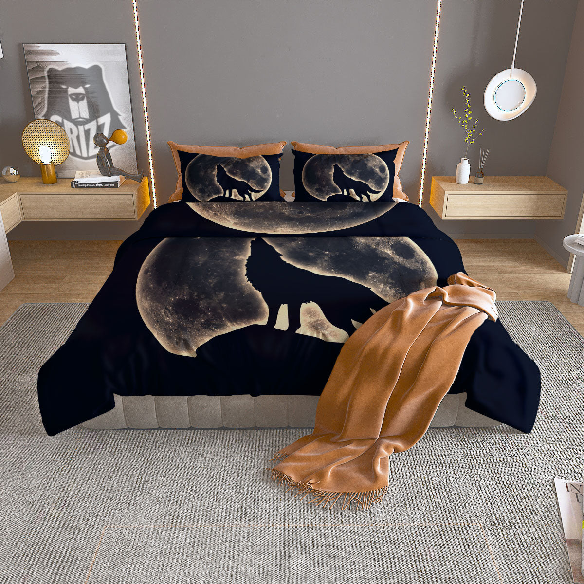 Wolf Moonlight Print Duvet Cover Bedding Set