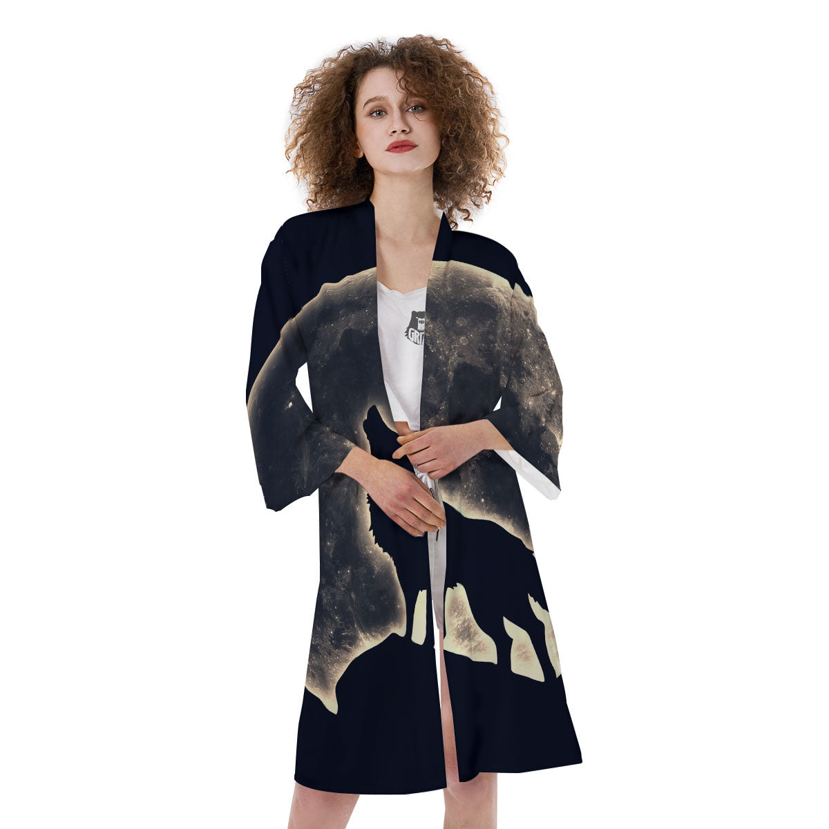 Wolf Moonlight Print Kimono-grizzshop