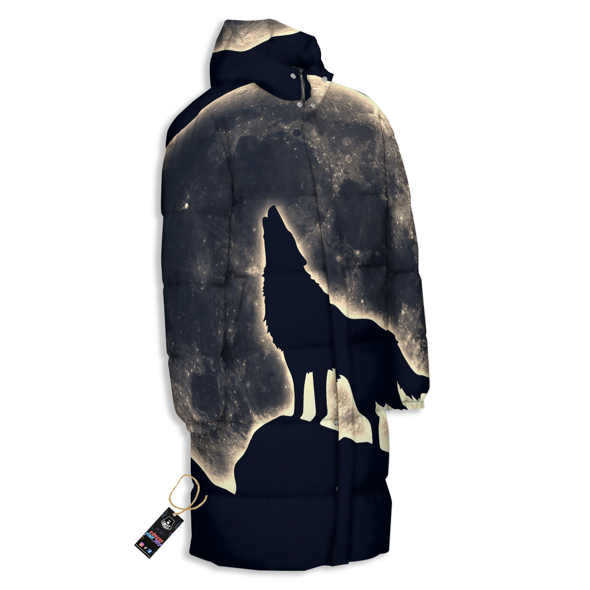 Wolf Moonlight Print Long Down Jacket-grizzshop