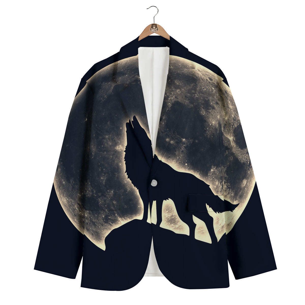 Wolf Moonlight Print Men's Blazer-grizzshop