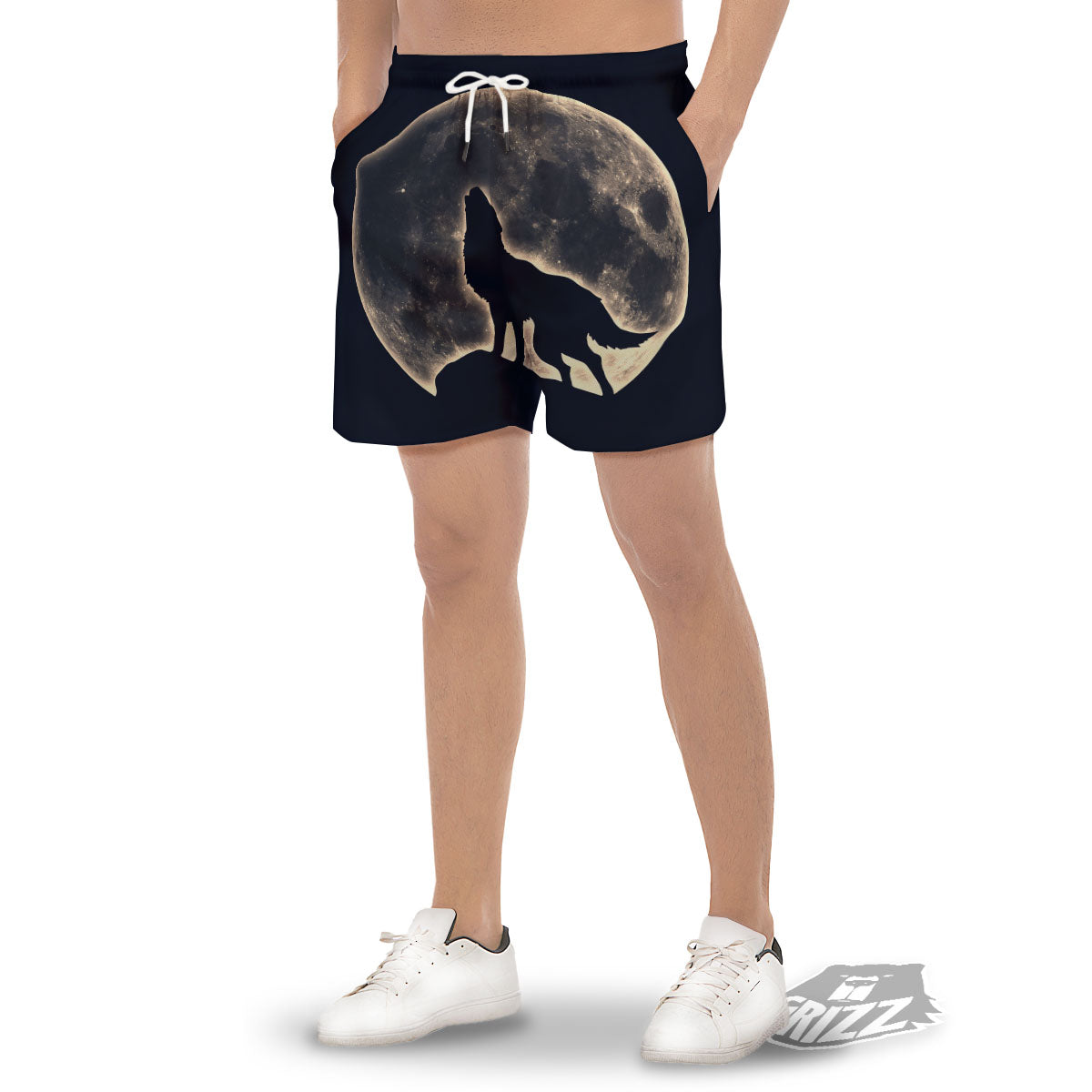 Wolf Moonlight Print Men's Gym Shorts-grizzshop