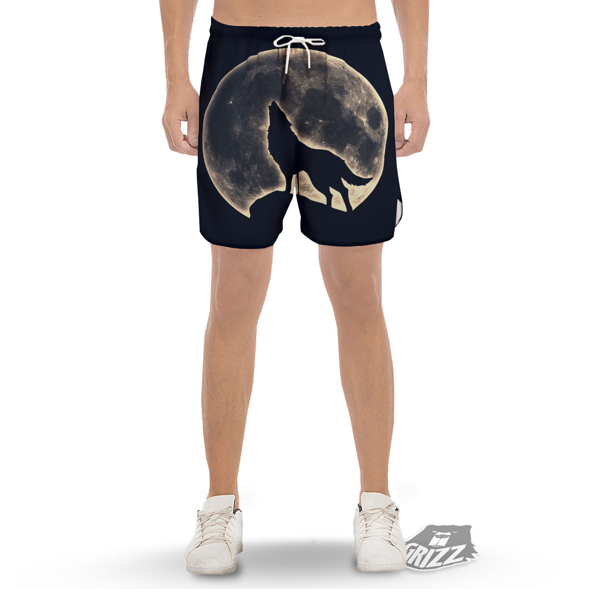 Wolf Moonlight Print Men's Gym Shorts-grizzshop