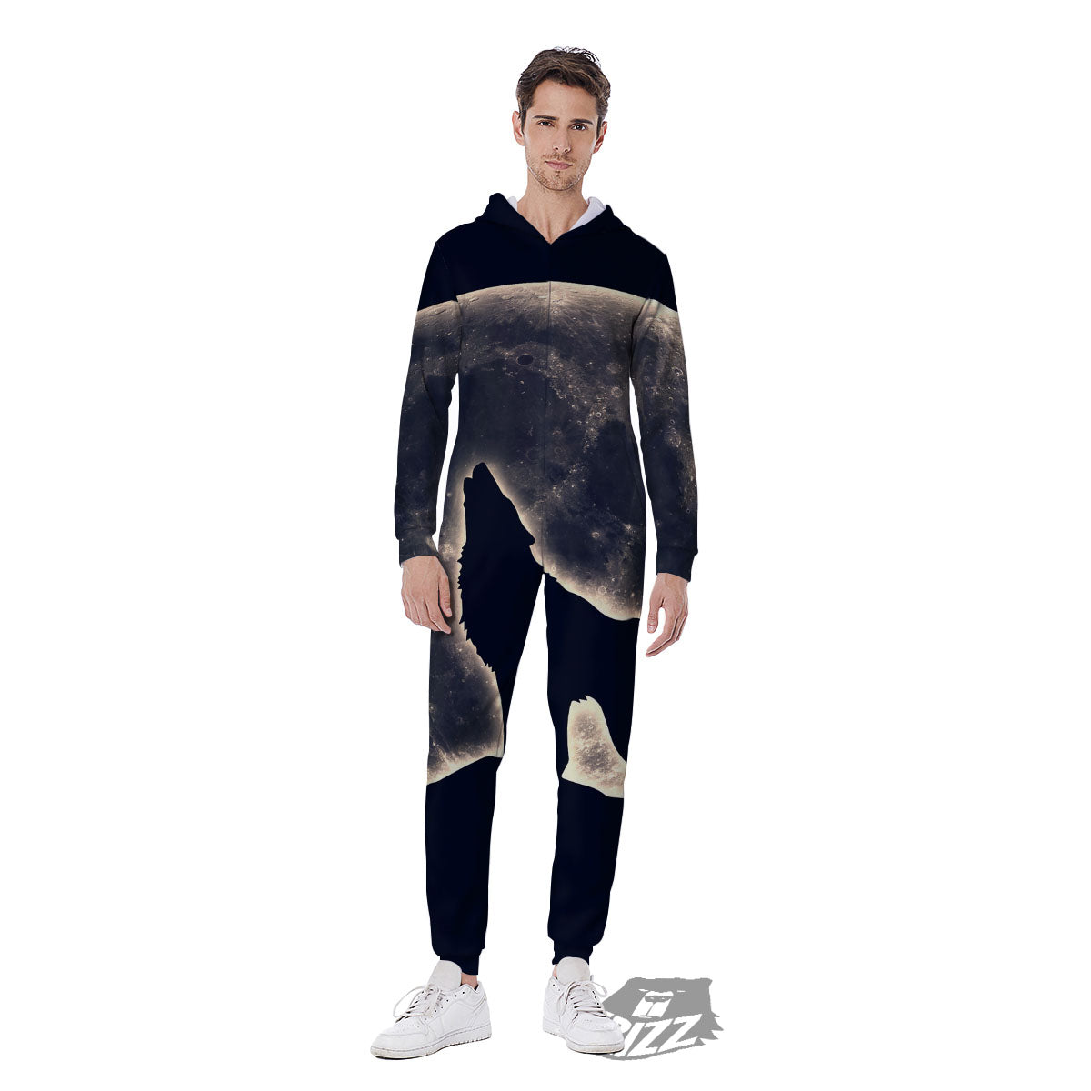 Wolf Moonlight Print Men's Jumpsuit-grizzshop