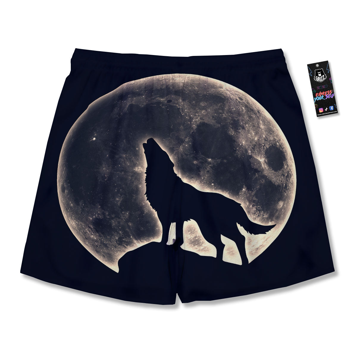 Wolf Moonlight Print Men's Running Shorts-grizzshop