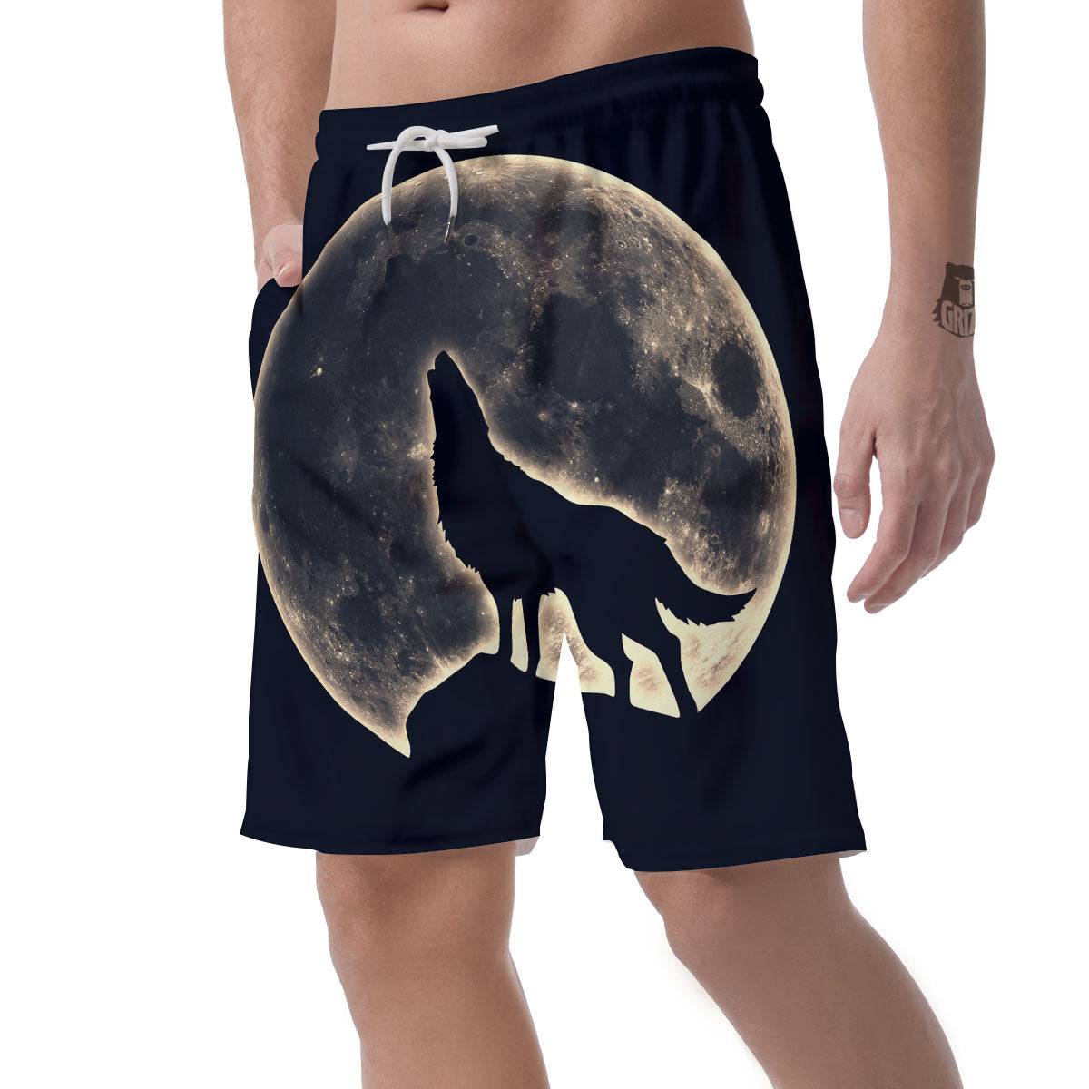 Wolf Moonlight Print Men's Shorts-grizzshop