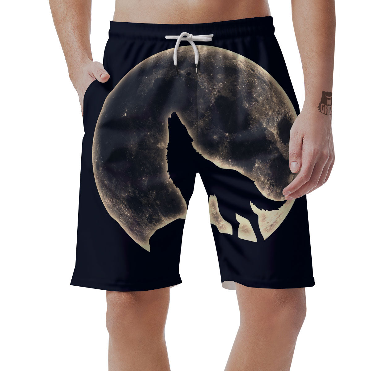 Wolf Moonlight Print Men's Shorts-grizzshop