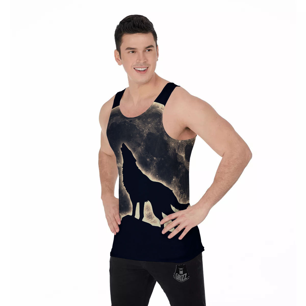 Wolf Moonlight Print Men's Tank Top-grizzshop