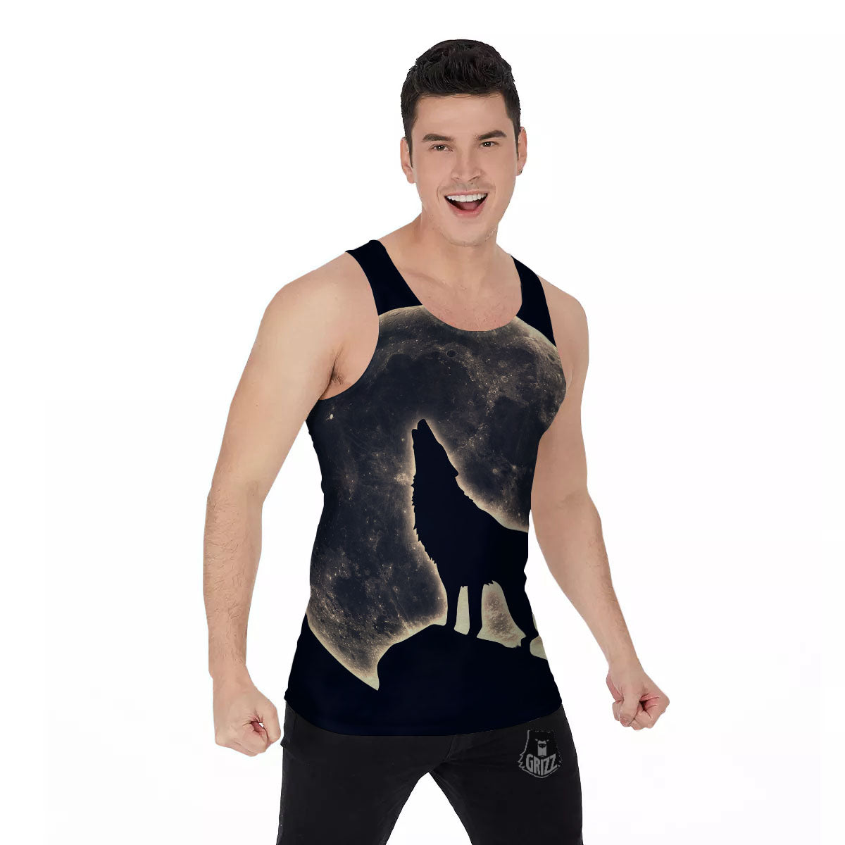 Wolf Moonlight Print Men's Tank Top-grizzshop