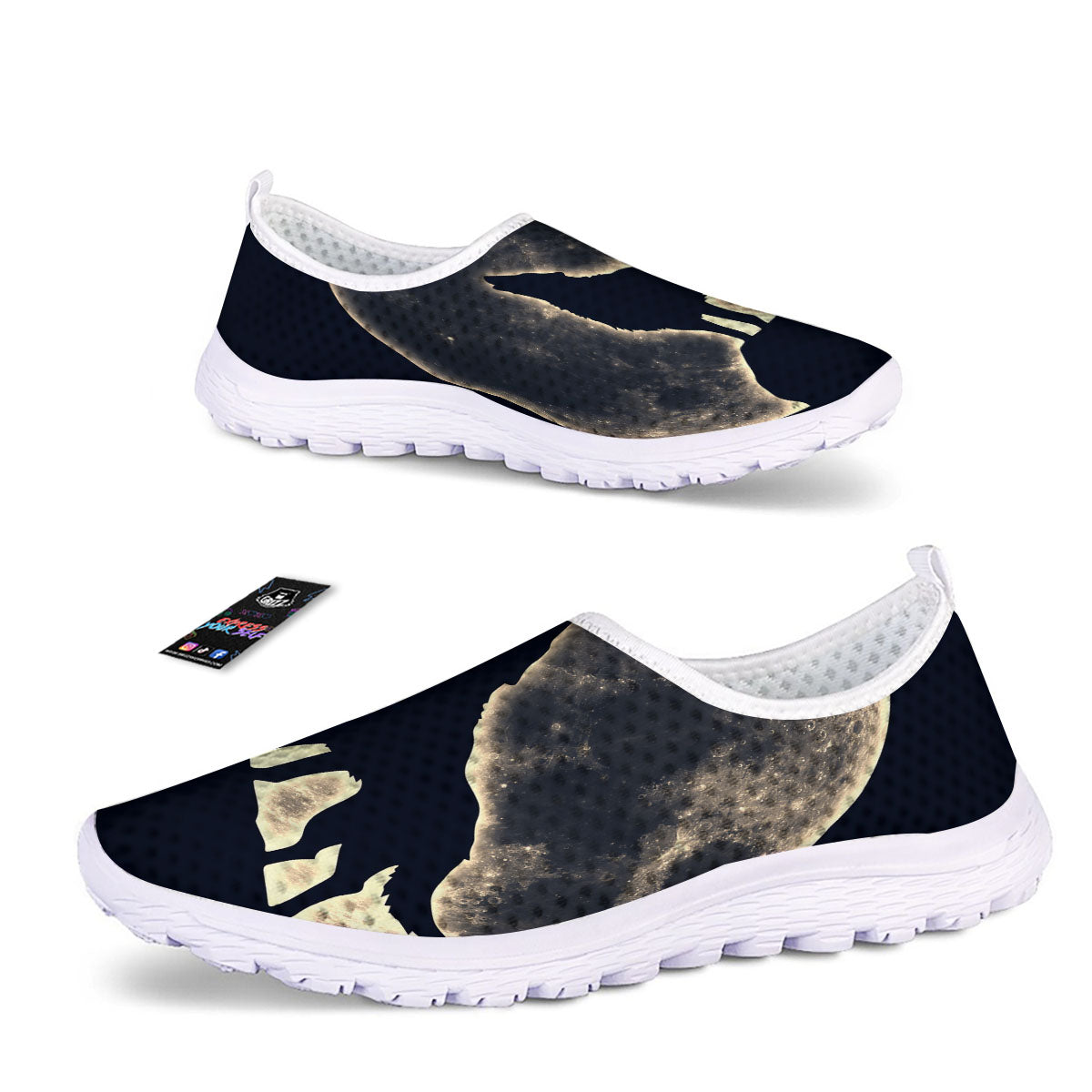 Wolf Moonlight Print Nurse Shoes-grizzshop