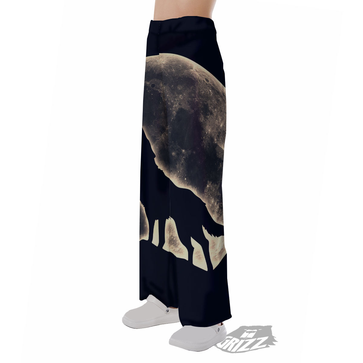 Wolf Moonlight Print Pajama Pants-grizzshop