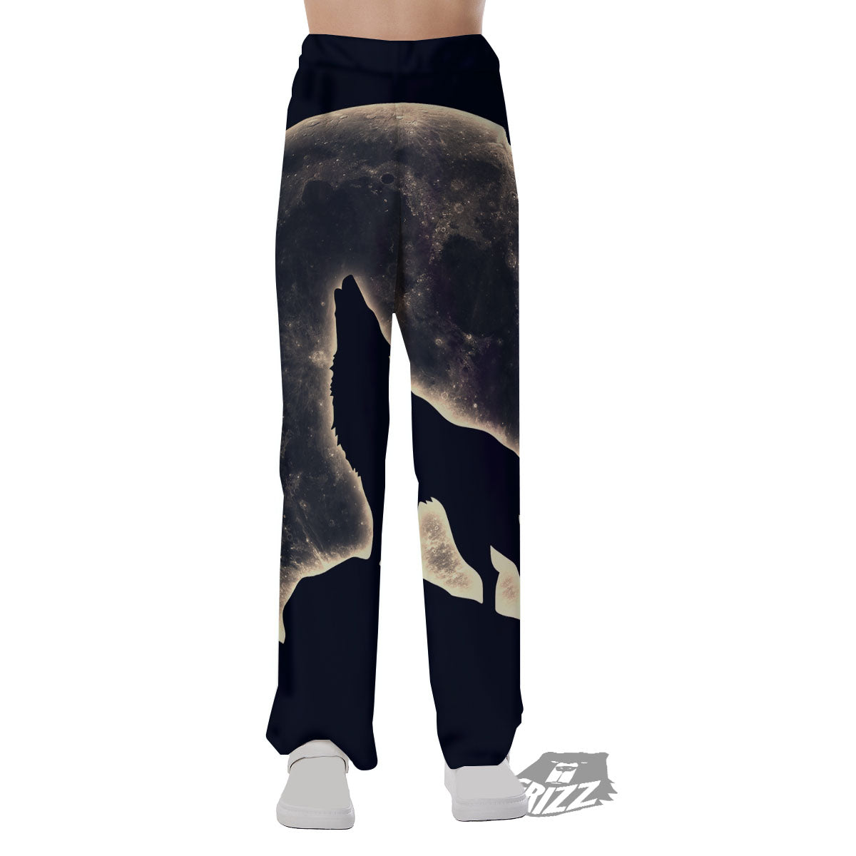 Wolf Moonlight Print Pajama Pants-grizzshop