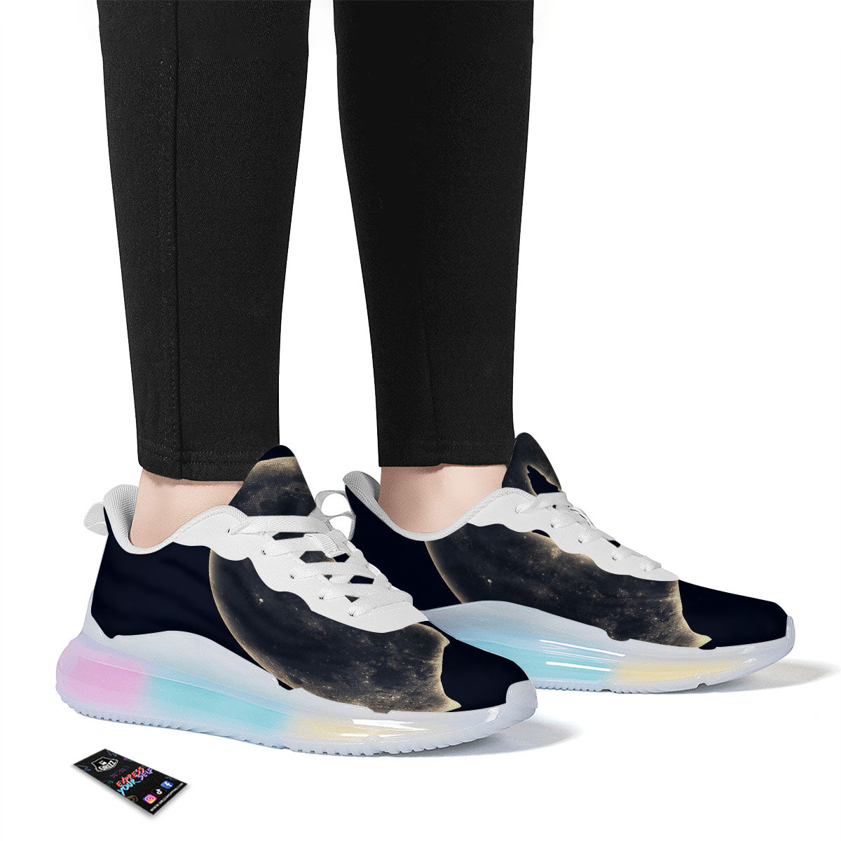Wolf Moonlight Print Running Sneakers-grizzshop