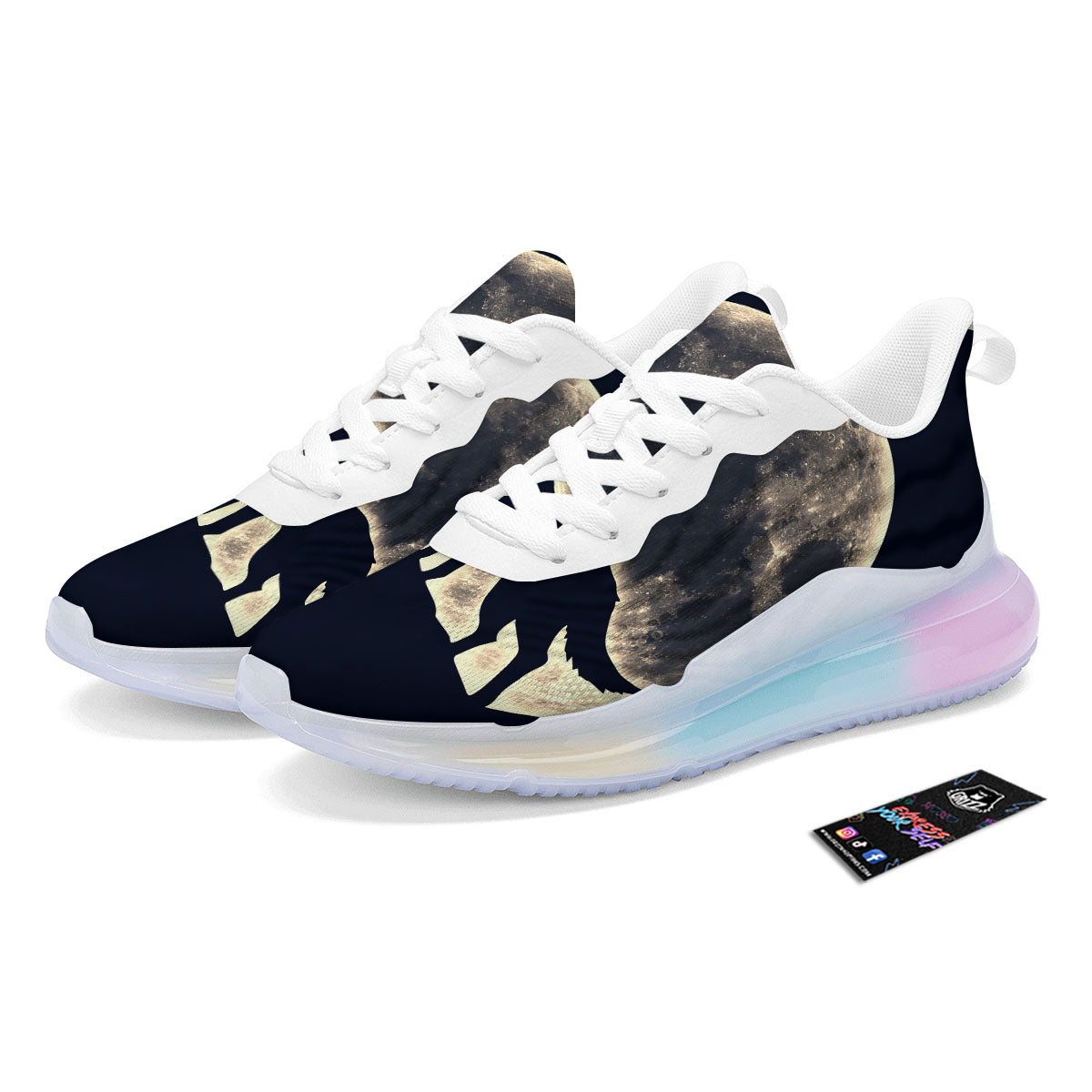 Wolf Moonlight Print Running Sneakers-grizzshop