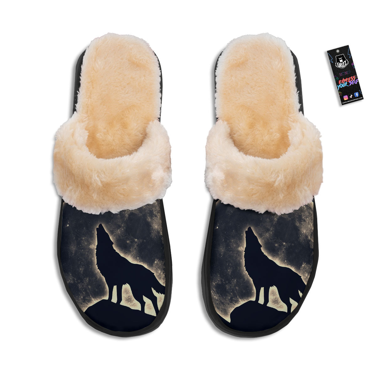 Wolf Moonlight Print Slippers-grizzshop