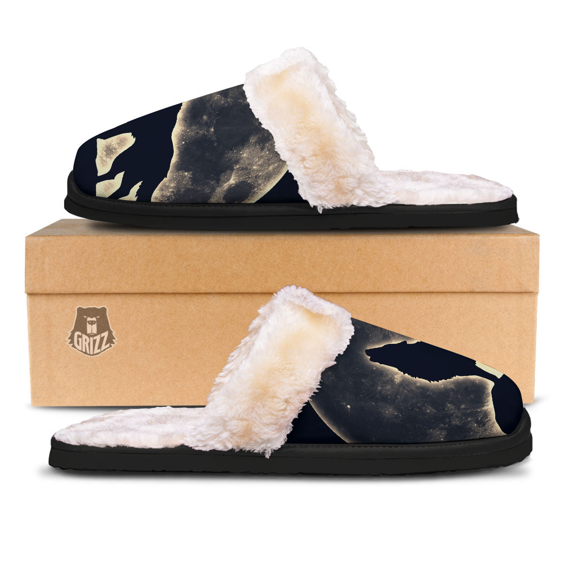 Wolf Moonlight Print Slippers-grizzshop