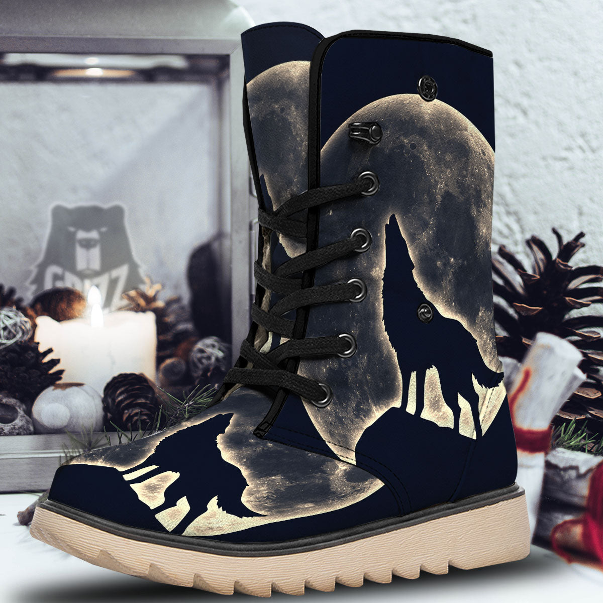 Wolf Moonlight Print Snow Boots-grizzshop