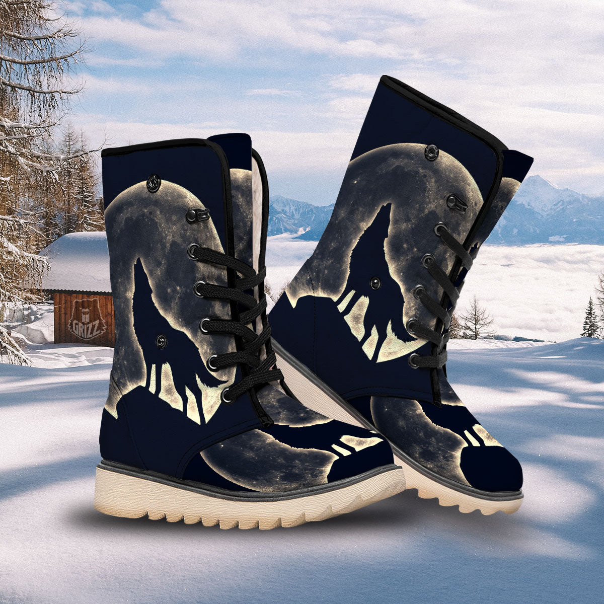 Wolf Moonlight Print Snow Boots-grizzshop