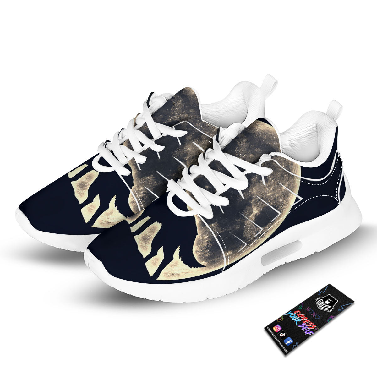 Wolf Moonlight Print Tennis Shoes-grizzshop