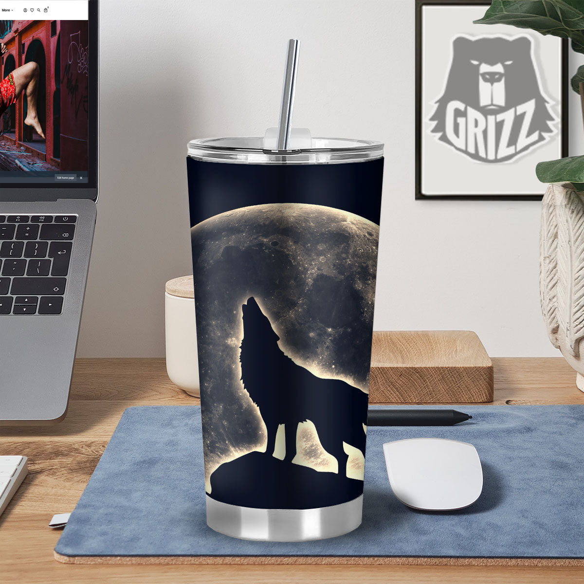 Wolf Moonlight Print Tumbler-grizzshop