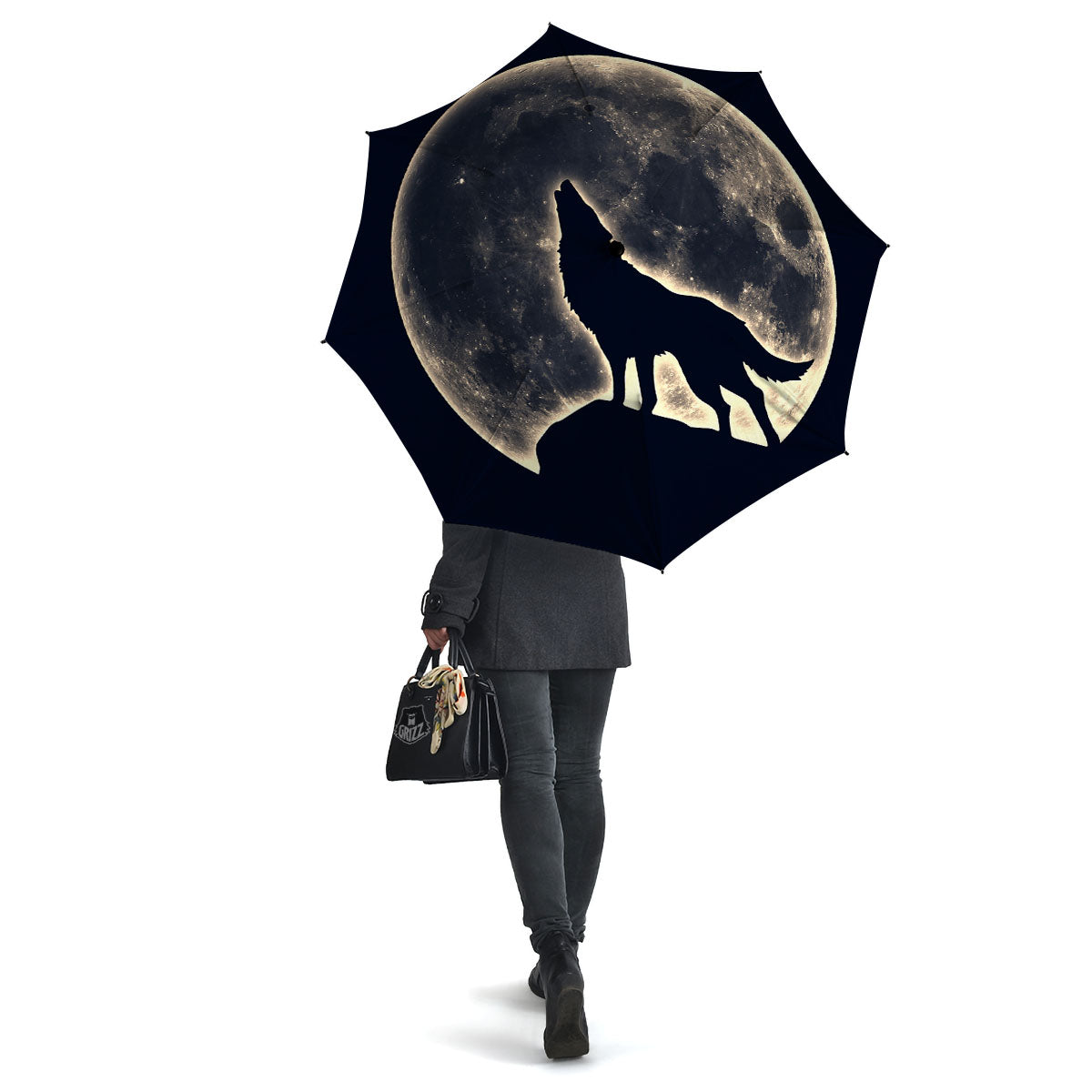 Wolf Moonlight Print Umbrella-grizzshop