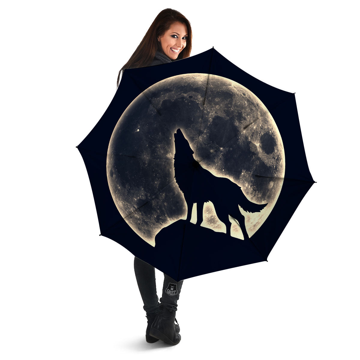 Wolf Moonlight Print Umbrella-grizzshop