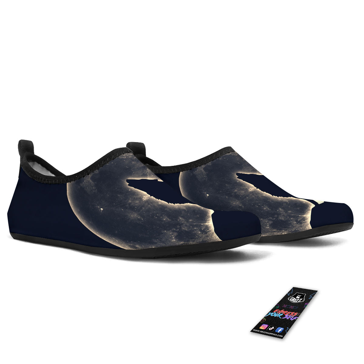 Wolf Moonlight Print Water Shoes-grizzshop