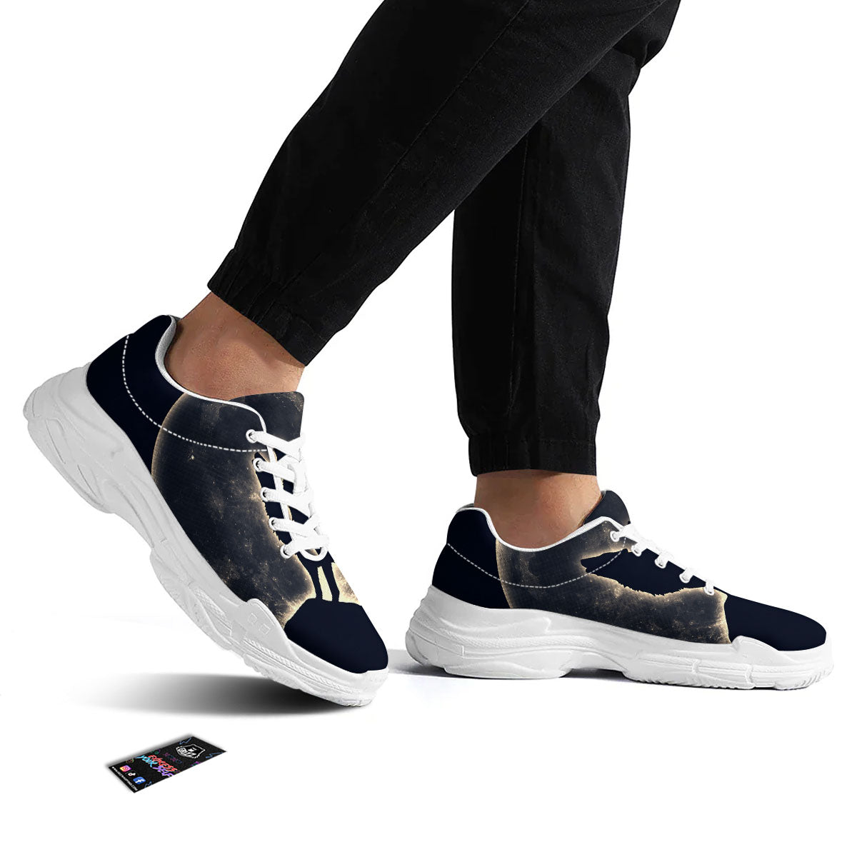Wolf Moonlight Print White Chunky Shoes-grizzshop