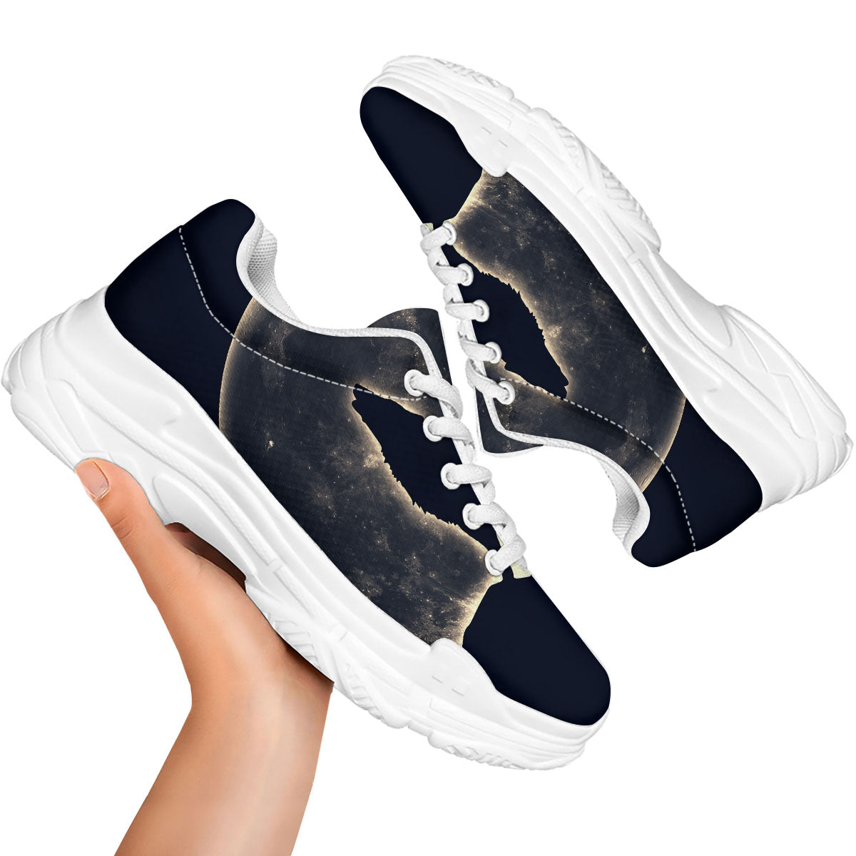 Wolf Moonlight Print White Chunky Shoes-grizzshop